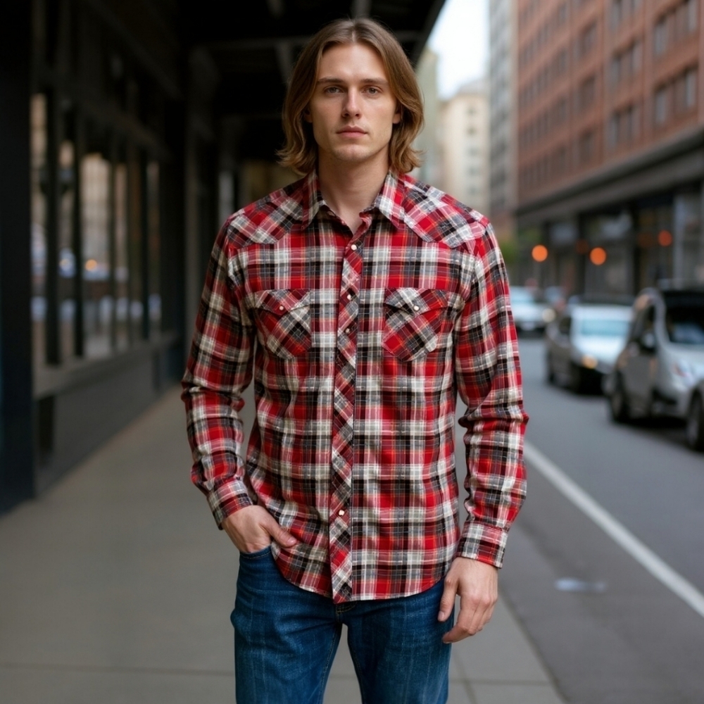 MENS Wrangler Retro cotton pearl snap button Western Shirt XLT